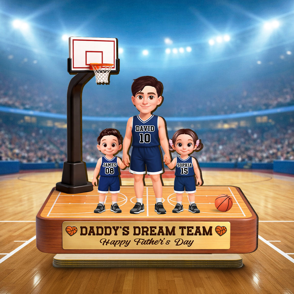 Basketball Daddy's Dream Team - Personalized 2-Layered Wooden Plaque - Father's Day Gift For Dad, Husband