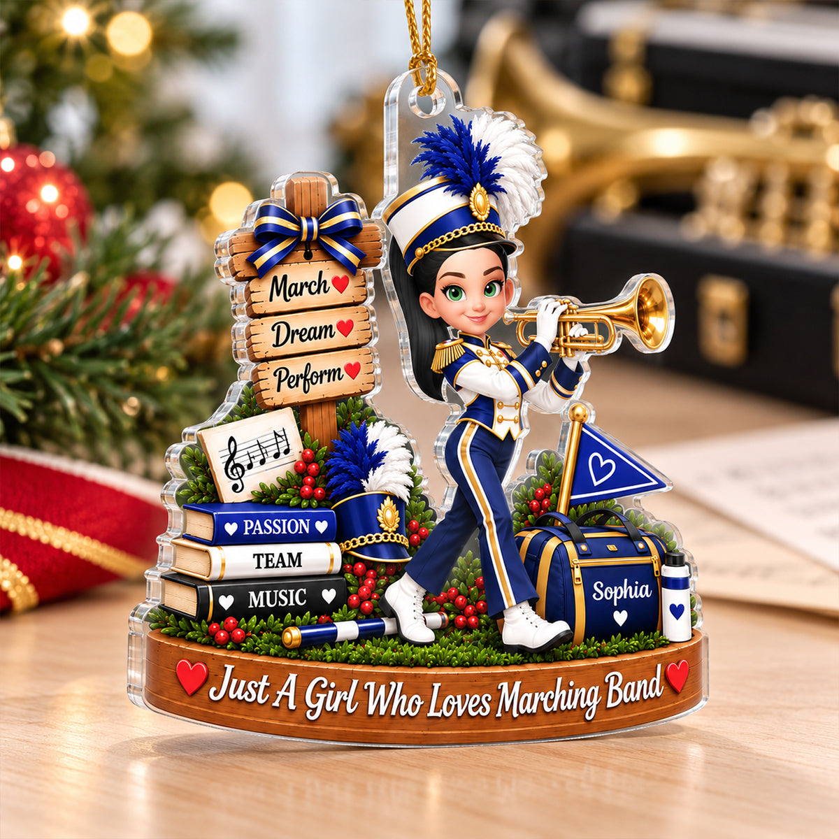 Just a Girl Who Loves Marching Band - Personalized Acrylic Ornament - Christmas Gift for Daughter, Granddaughter