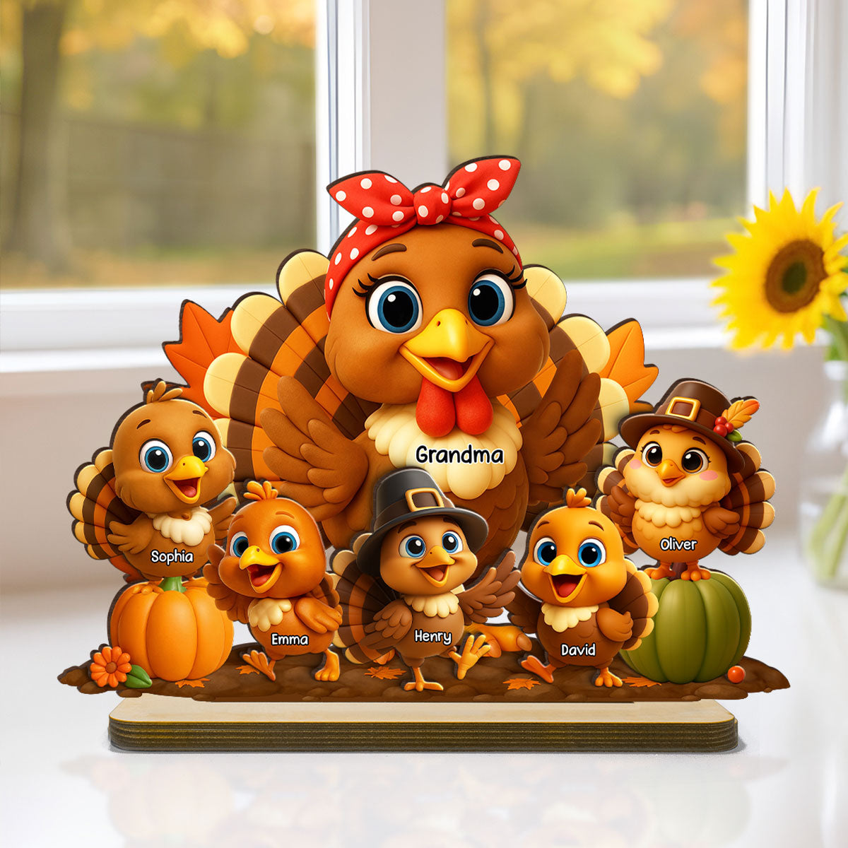 Fall Decor 3D Effect Turkeys Thanksgiving Personalized Wooden Plaque