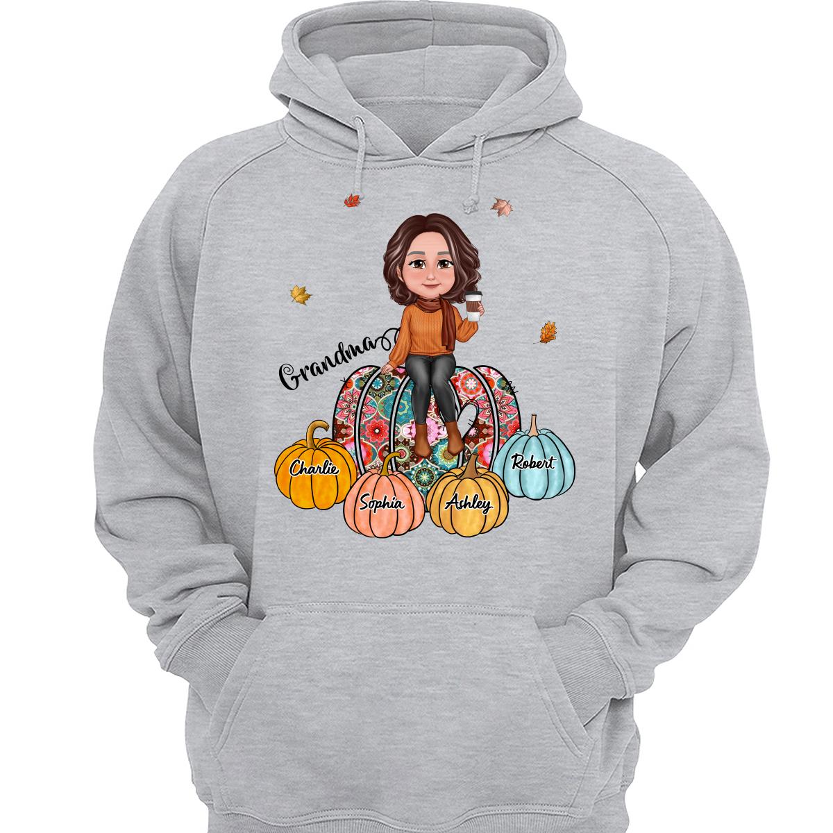 Colorful Patterned Pumpkids Grandma And Kid Names Personalized Shirt