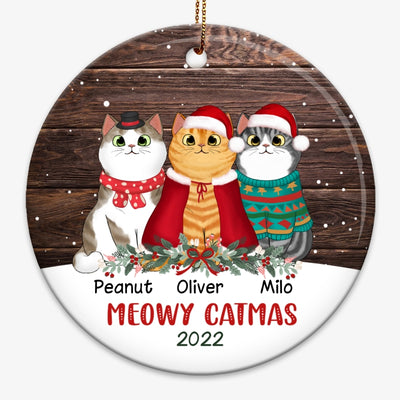 Snow Wood Fluffy Cat Christmas Personalized Circle Ornament