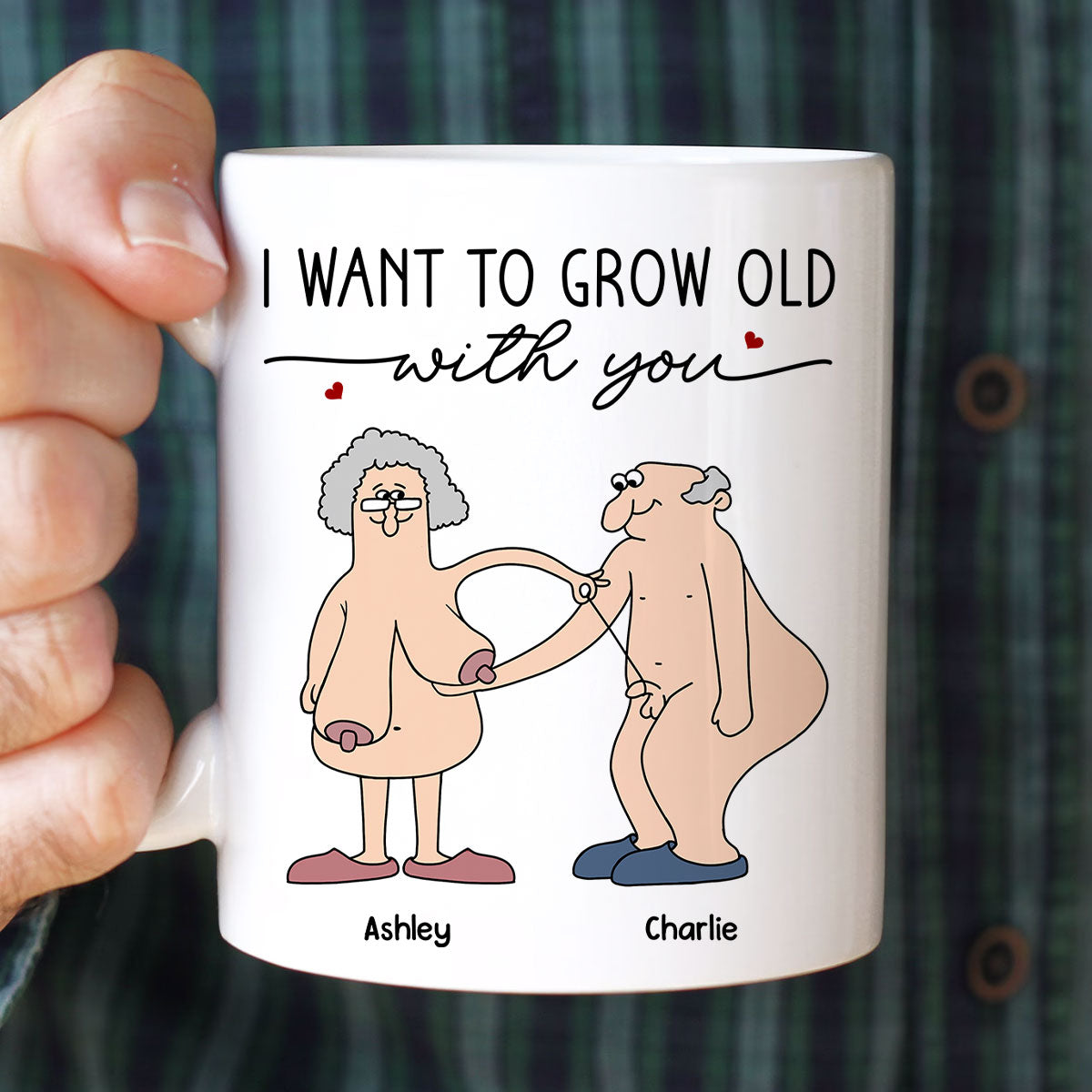 Want To Grow Old With You Funny Old Couple Anniversary Keepsake  Gift Personalized Mug