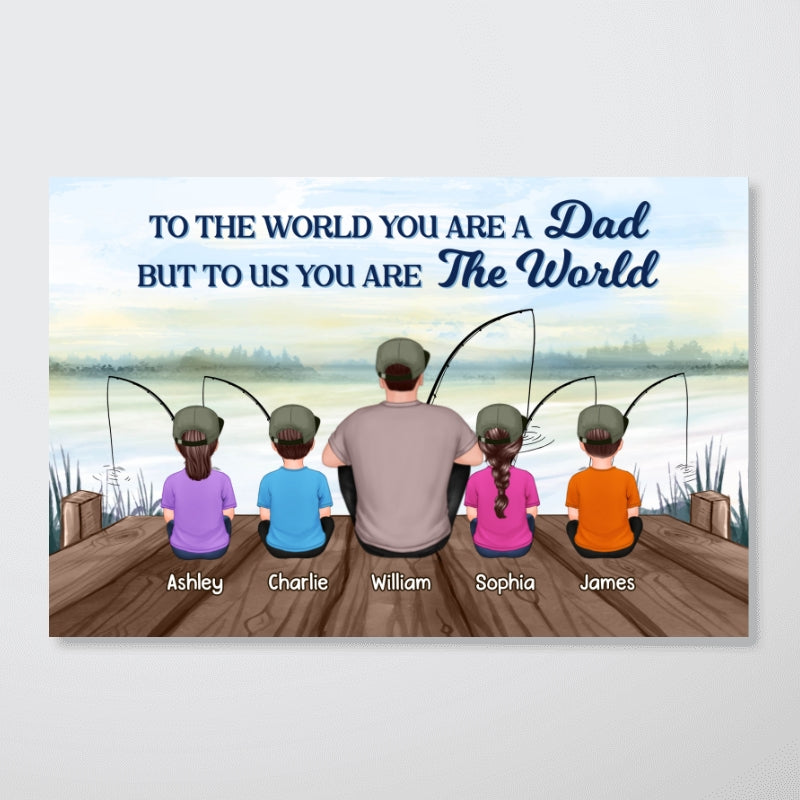 Fishing Back View Dad And Kids Sitting Personalized Horizontal Poster| Heartfelt Father's Day Gift For Dad