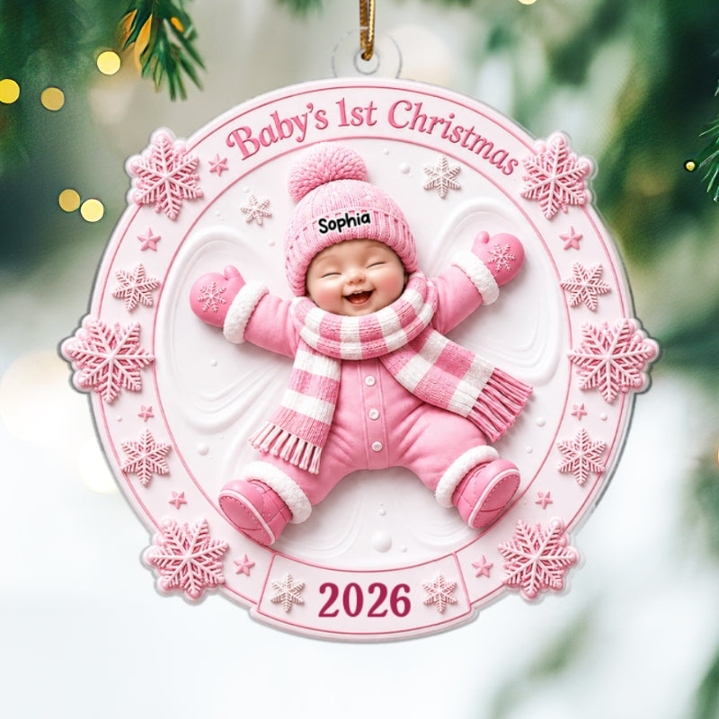 Baby First Christmas Snow Angel 2D Flat - Personalized Acrylic Ornament - Christmas Keepsake
