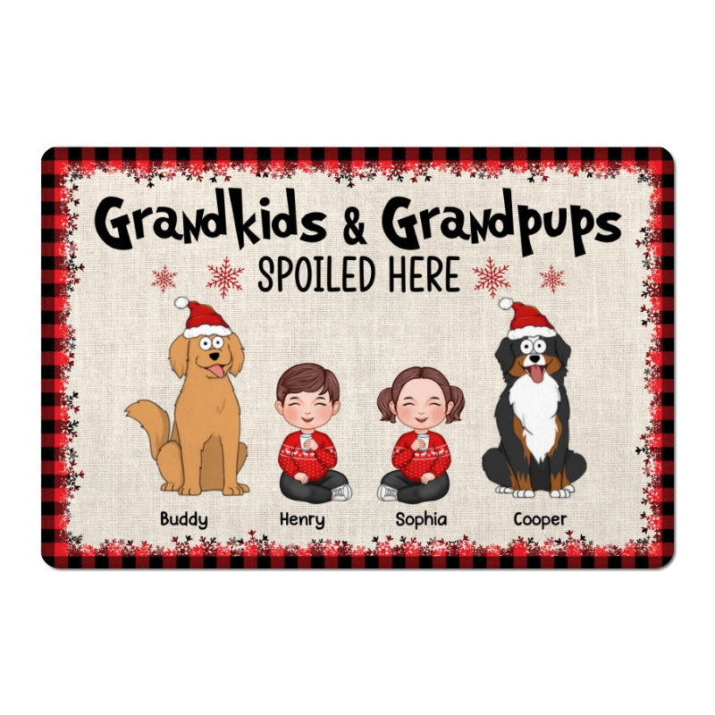 Grandkids And Grandpups Spoiled Here Personalized Doormat