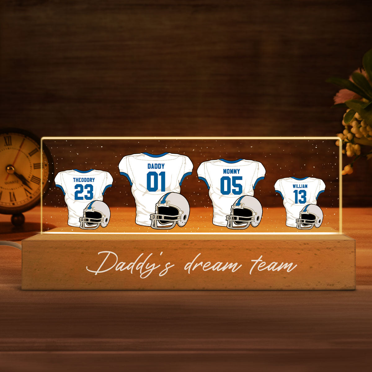 Daddy‘s Dream Team American Football Personalized Acrylic Block LED Night Light