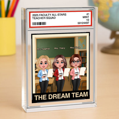 Teacher Dream Team Trading Card Style Personalized Rectangle Acrylic Block Plaque