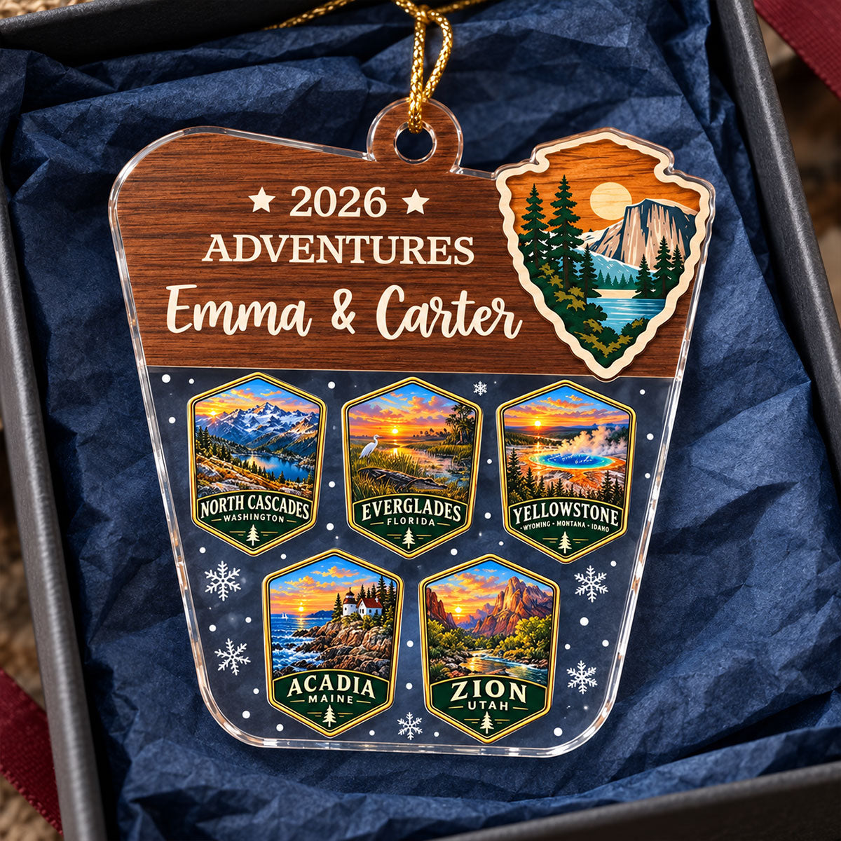 Custom National Parks Adventures - Personalized Acrylic Ornament - National Parks Adventure Lovers, National Park Trip Keepsake, Couple Traveling Christmas Gift