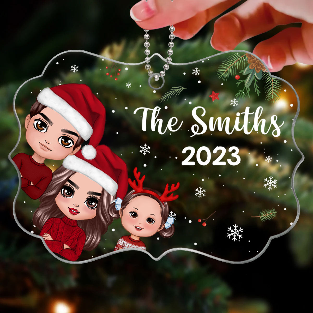 Christmas Peeking Whole Doll Family Kids Dogs Cats Personalized Acrylic Ornament