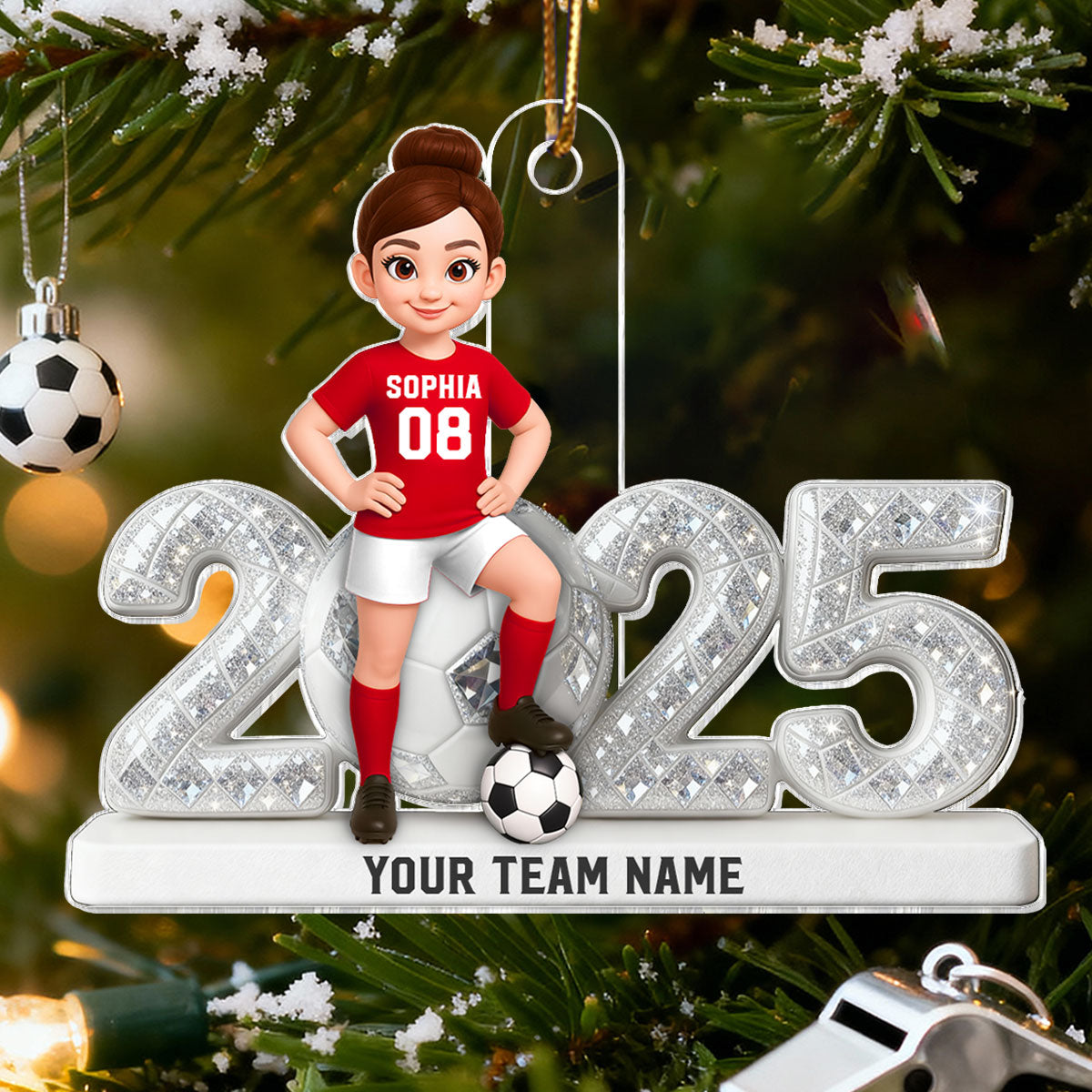 3D Shining Effect Christmas Soccer Player - Personalized Acrylic Ornament - Christmas Gift For Soccer Players