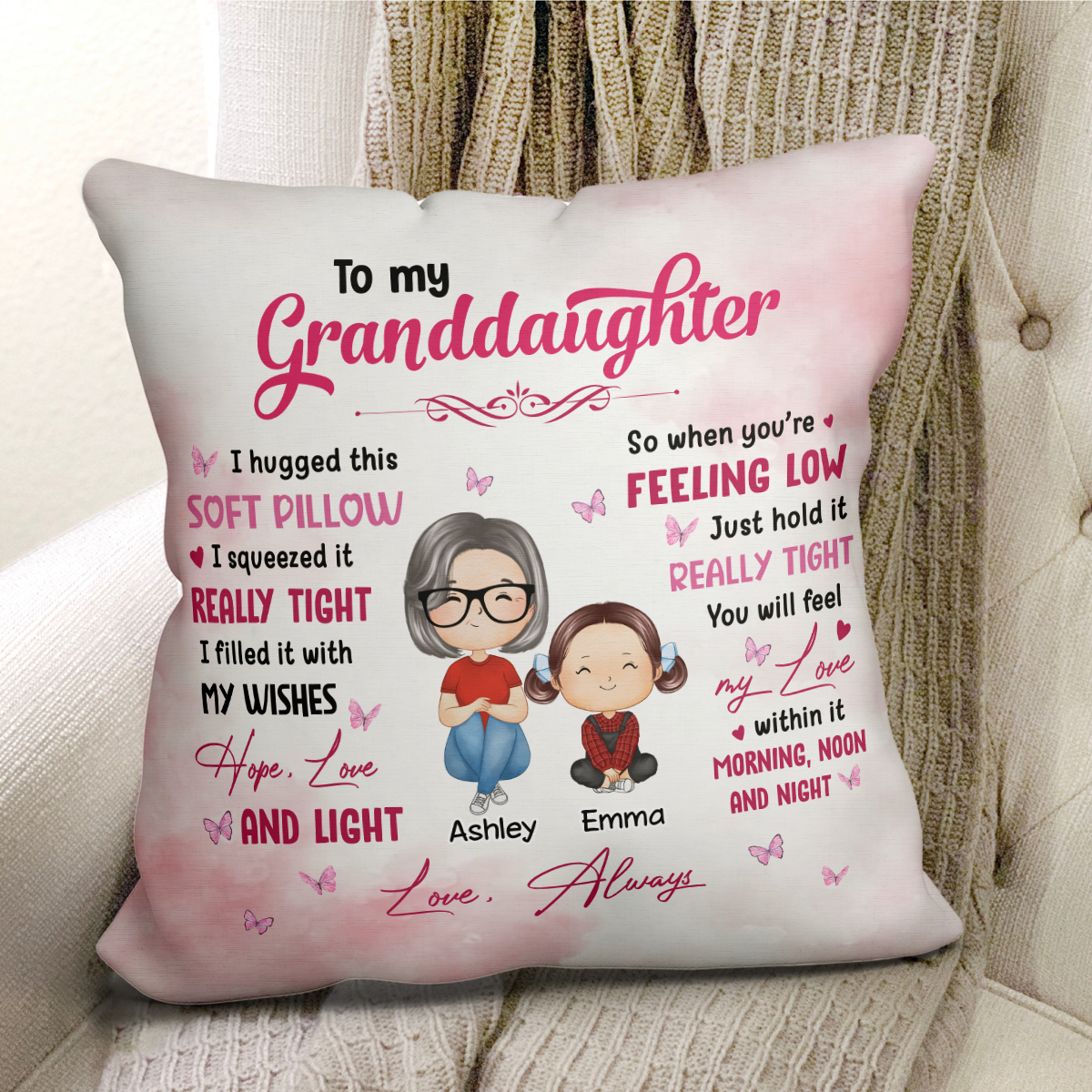 To My Granddaughter Grandson Doll Grandma Grandkids Watercolor Style Personalized Pillow