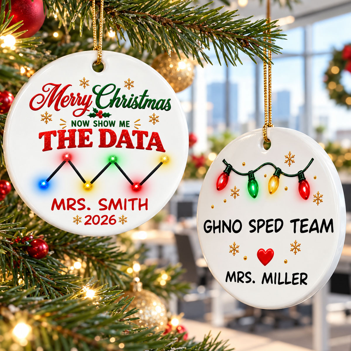 Merry Christmas Now Show Me The Data - Personalized Ceramic Ornament - Christmas Gift For Team, Coworkers, Friends