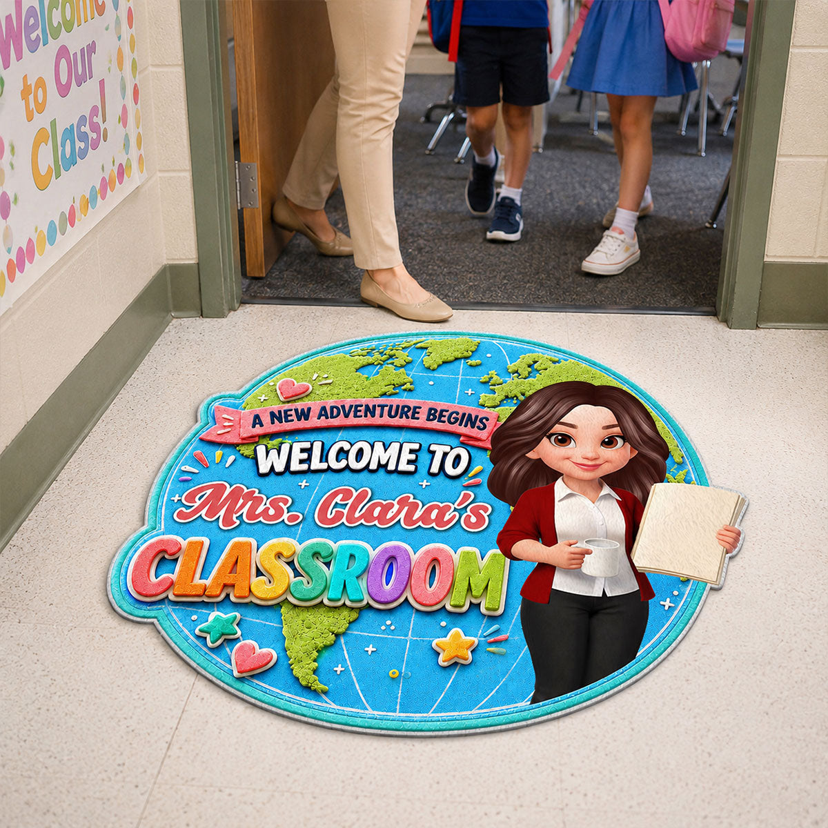 Globe Teacher Welcome To Classroom - Personalized Doormat - Back To School Gift For Teacher, Classroom Decor