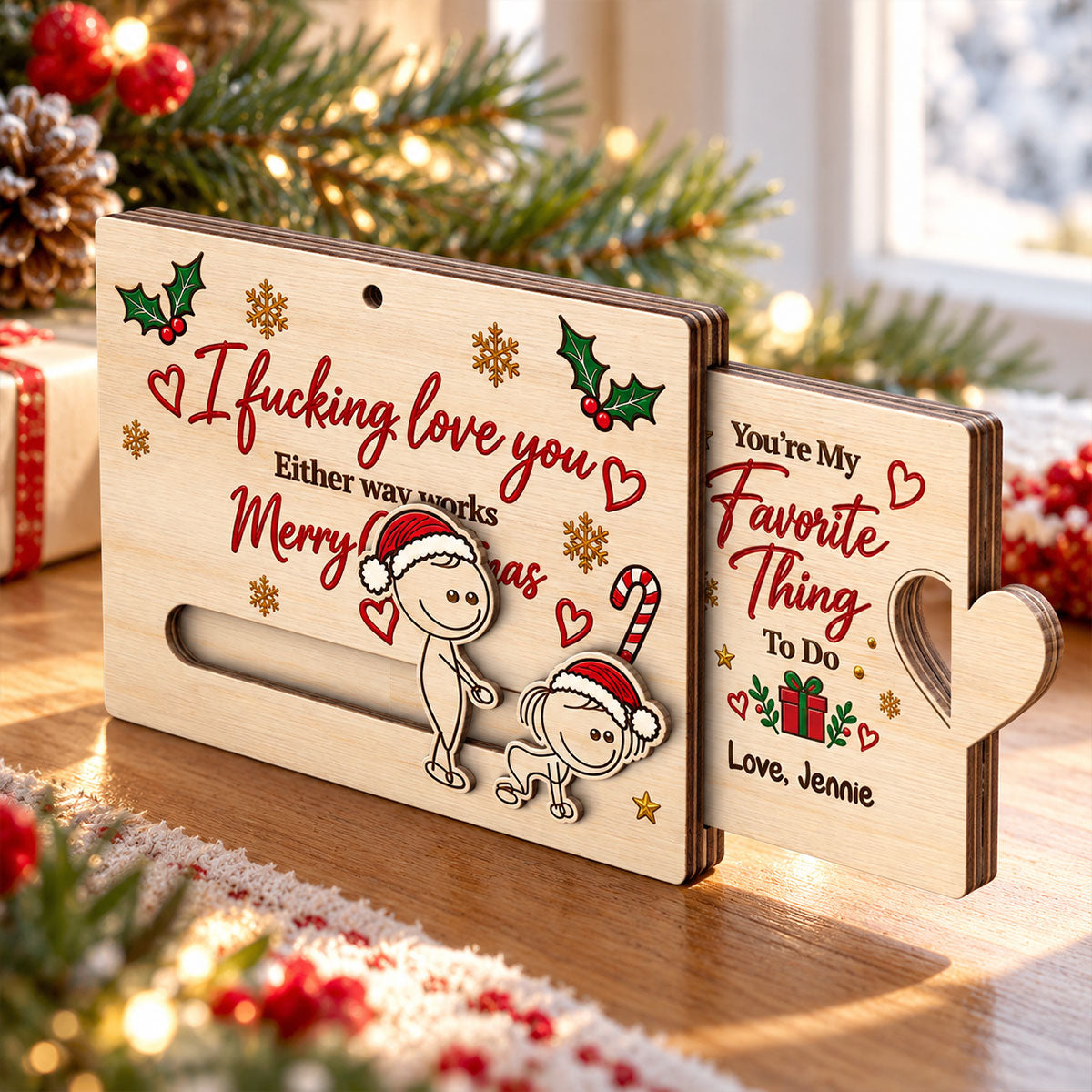 I Fcking Love You Funny Inappropriate Couple - Personalized Wooden Slider Ornament - Funny Christmas Gift For Him, For Her, For Husband, Wife