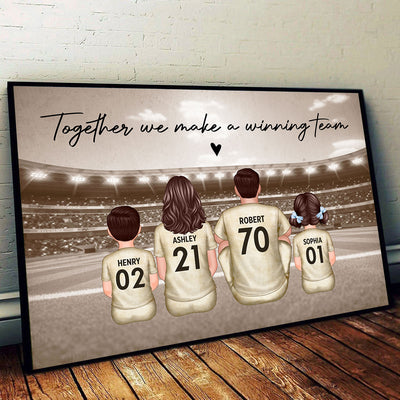 Retro Soccer Family Sitting Personalized Poster, Meaningful Father's Day Gift for Dad, Gift for Husband