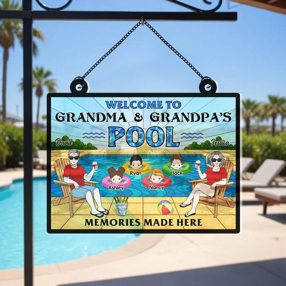 Summer Welcome To Grandpa Grandma Grandparents Pool Personalized Acrylic Suncatcher