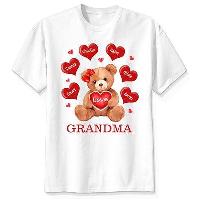 Grandma Mom Auntie Bear Red Hearts Personalized Shirt