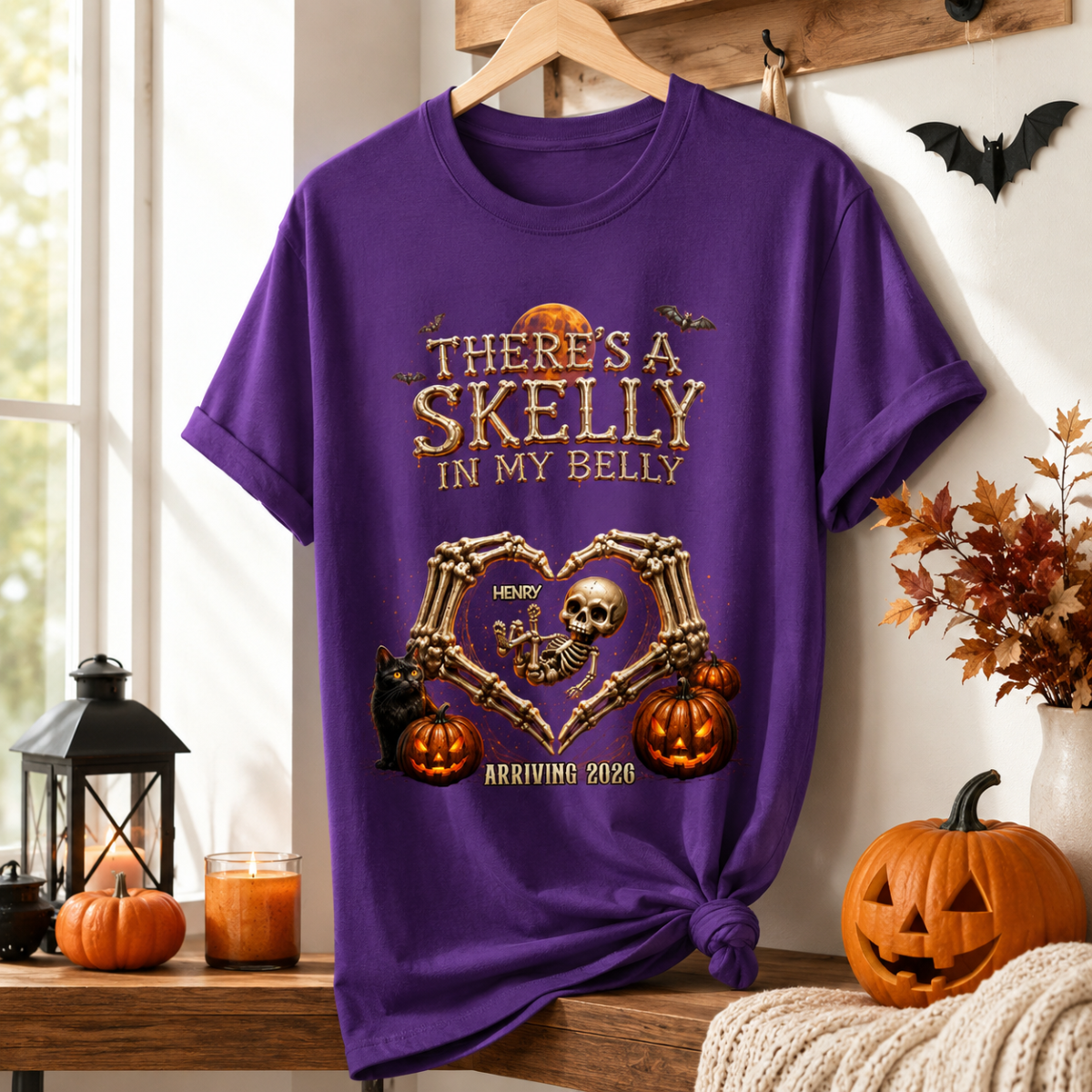 Skeleton Baby Halloween Pregnancy Announcement - Personalized Shirt - Gift For Her