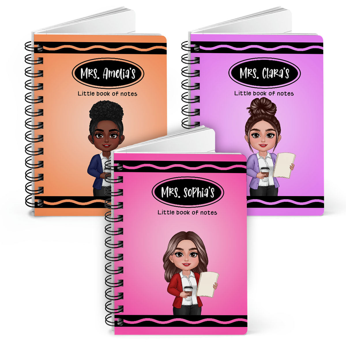 Crayon Themed Teacher Name Personalized Spiral Notebook Journal, Back To School Stationery
