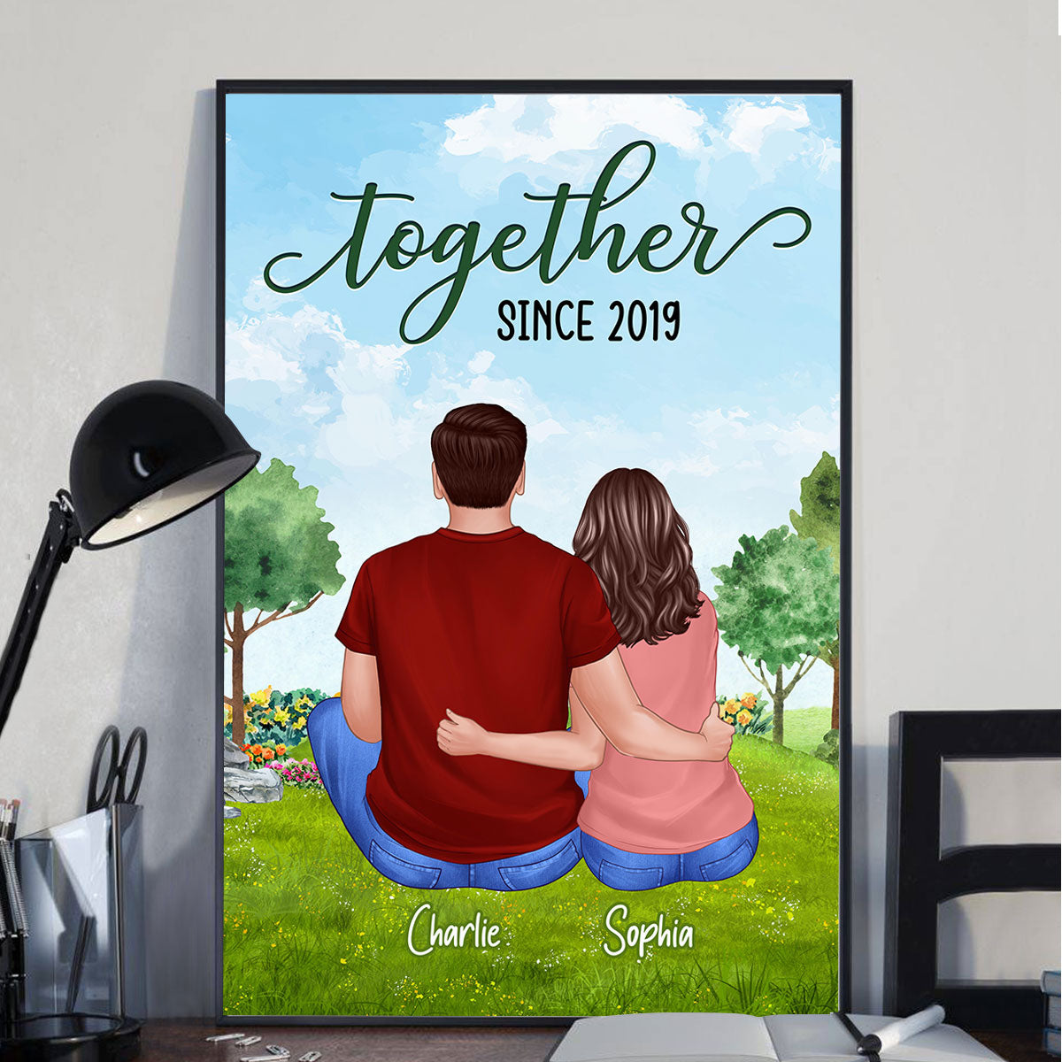 Couple Sitting Back View In The Park Personalized Vertical Poster