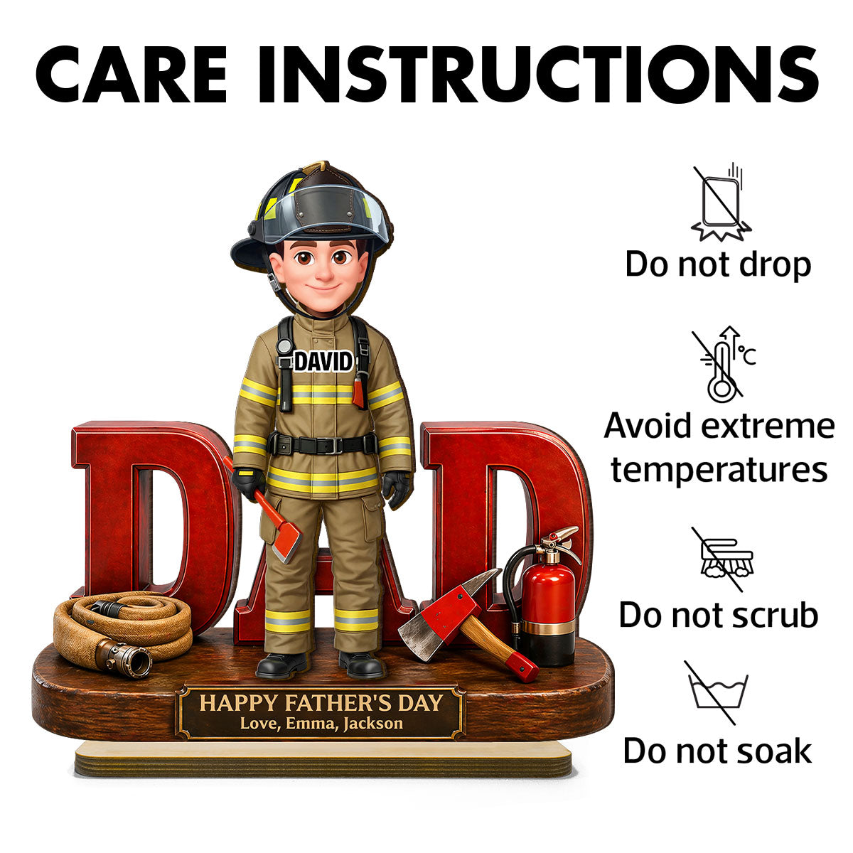 Proud American Firefighter Dad - Personalized 2-Layered Wooden Plaque - Father's Day Gift For Dad