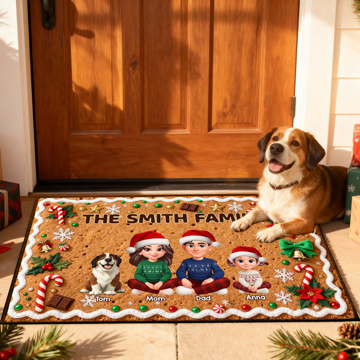 3D Effect Gingerbread Theme Beautiful Family Together Christmas - Personalized Doormat