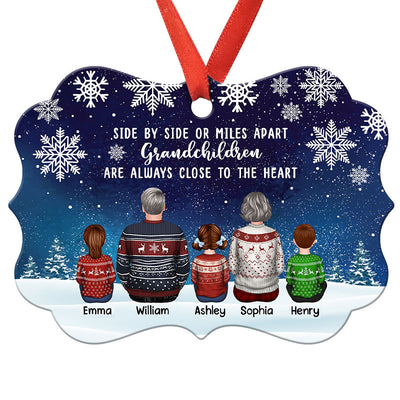 Grandma Grandpa Grandkids Side By Side Snow Background Personalized Christmas Ornament