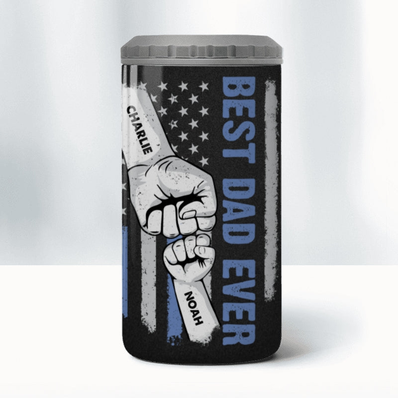 Nation Flag Best Dad Ever Fist Bump Personalized 4 In 1 Can Cooler, Coolest Father's Day Gift For Dad, For Grandpa, For Husband