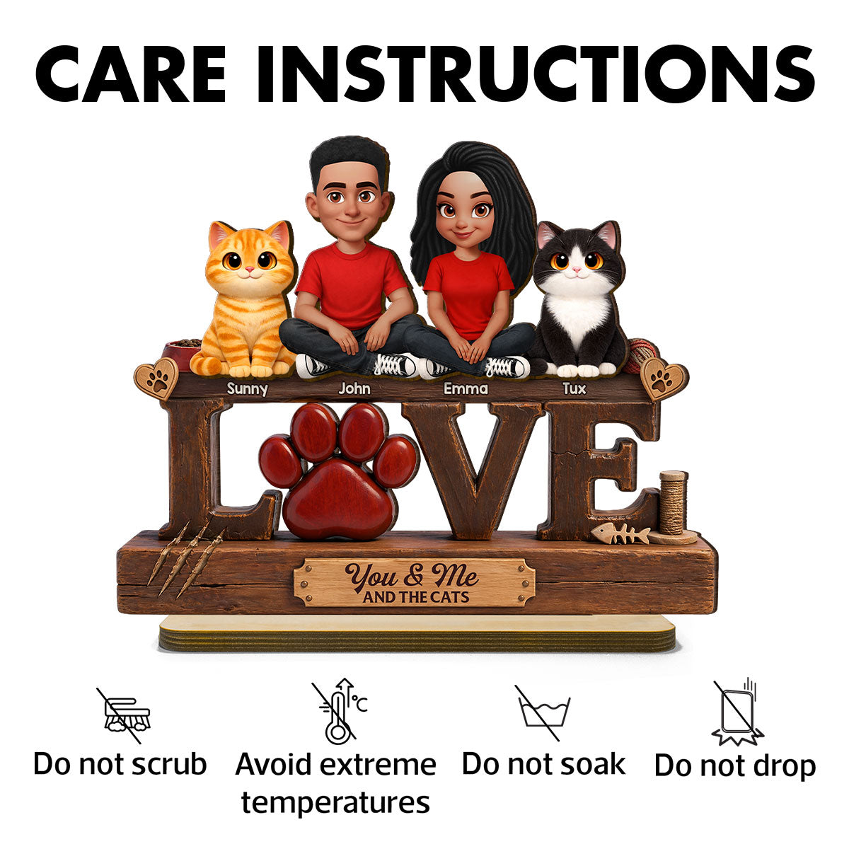 You & Me And The Cat - Personalized 2-Layered Wooden Plaque - Heartfelt Father's Day Gift For Cat Dad