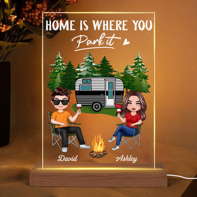 Doll Couple Camping Personalized Rectangle Acrylic Plaque LED Lamp Night Light