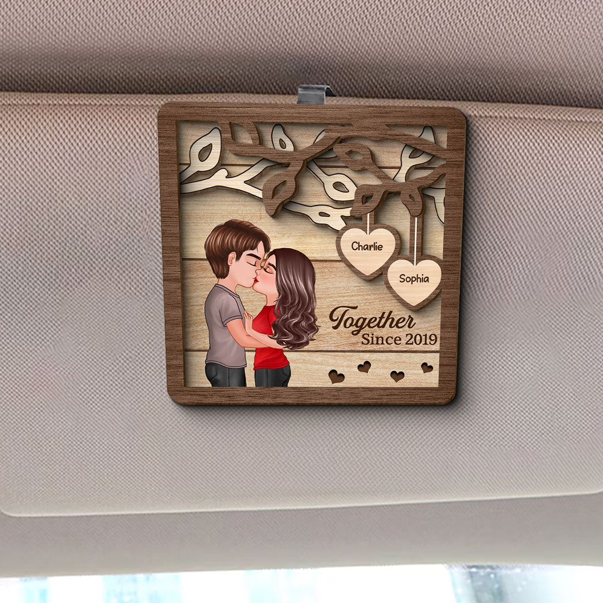 Couple Kissing Under Tree Personalized Car Visor Clip, Gift For Him, Gift For Her