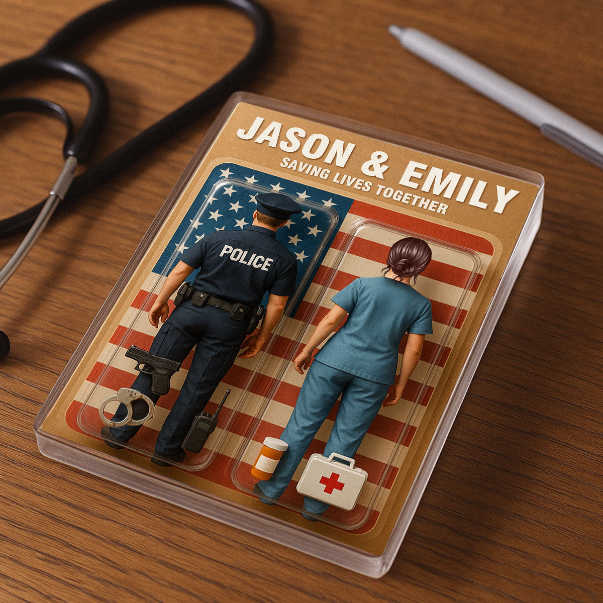 You & Me We Got This Police & Nurse Couple Realistic Figures Style Personalized Acrylic Block Plaque