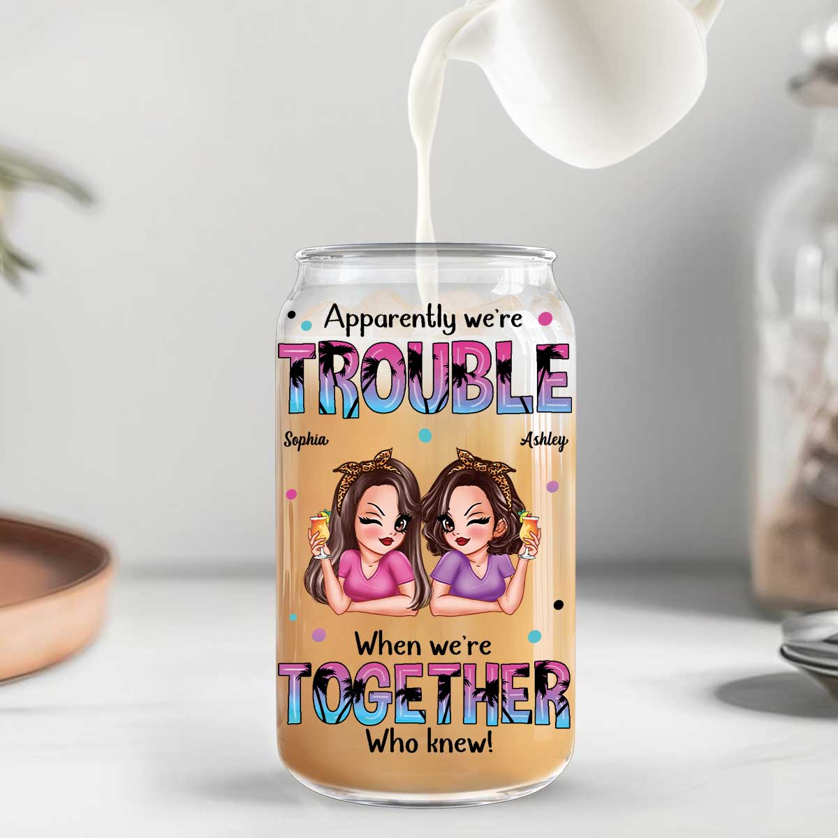 Summer Besties Sassy Women Personalized Clear Glass Can
