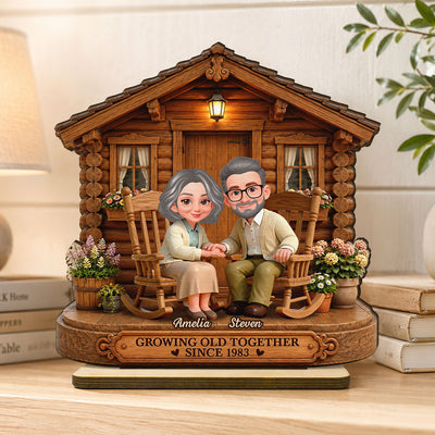 Eternal Love Couple Growing Old Together Cabin Wood House - Personalized 2-Layered Wooden Plaque - Anniversary Gift For Couple