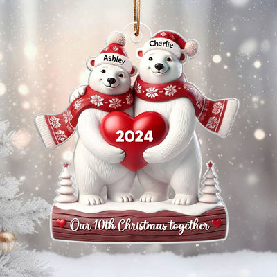 3D Effect Polar Bears Couple Christmas Personalized Ornament, Christmas Gift For Him, For Her
