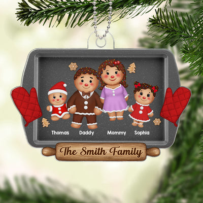 Gingerbread Cookie Family On Baking Tray Christmas Gift Personalized Acrylic Ornament