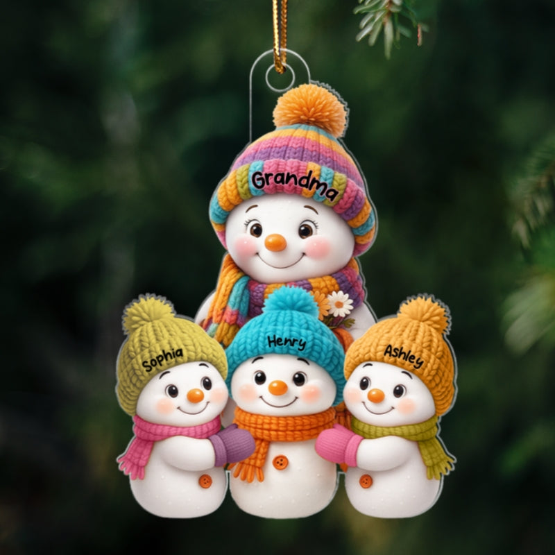 Snowman Grandma and Grandkids - Personalized Acrylic Ornament - Heartfelt Christmas Gift for Grandma, Grandkids