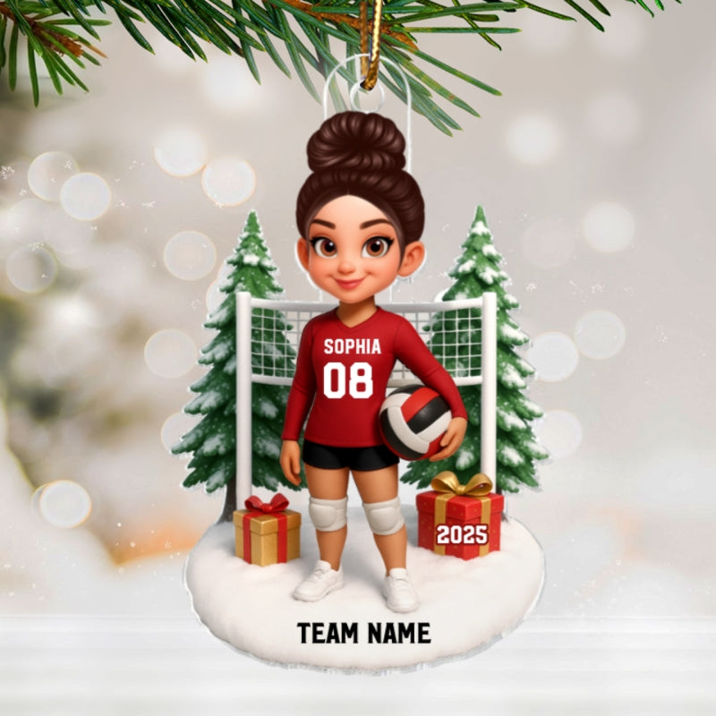 3D Effect Christmas Volleyball Player - Personalized Acrylic Ornament - Gift For Volleyball Lovers, School Volleyball Team