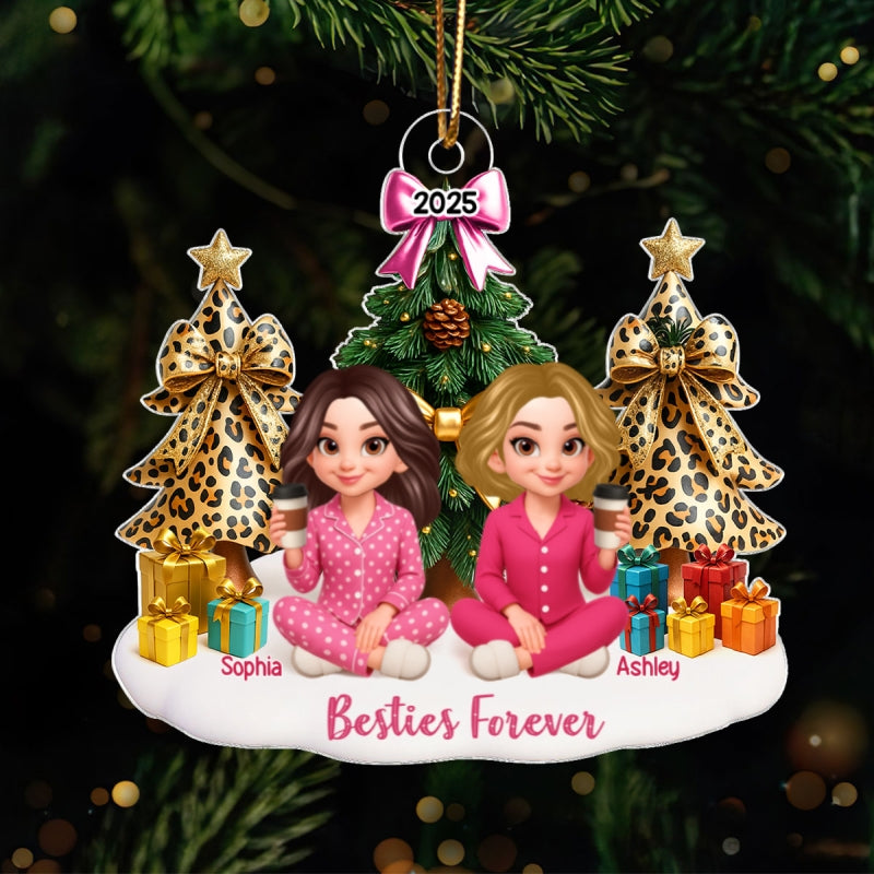 Besties Sitting Around Christmas Tree Personalized Acrylic Ornament, Christmas Gift for Best Friends, Sisters