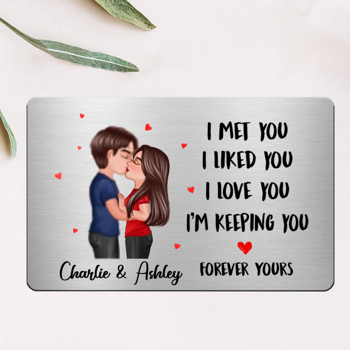 Doll Couple Kissing I Met You Gift For Him For Her Personalized Metal Wallet Card