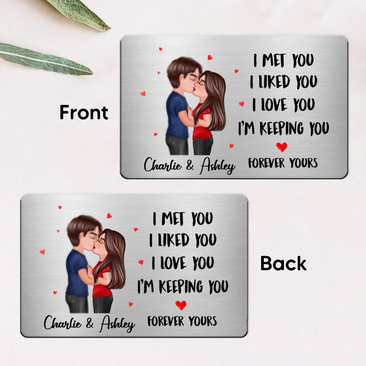 Doll Couple Kissing I Met You Gift For Him For Her Personalized Metal Wallet Card