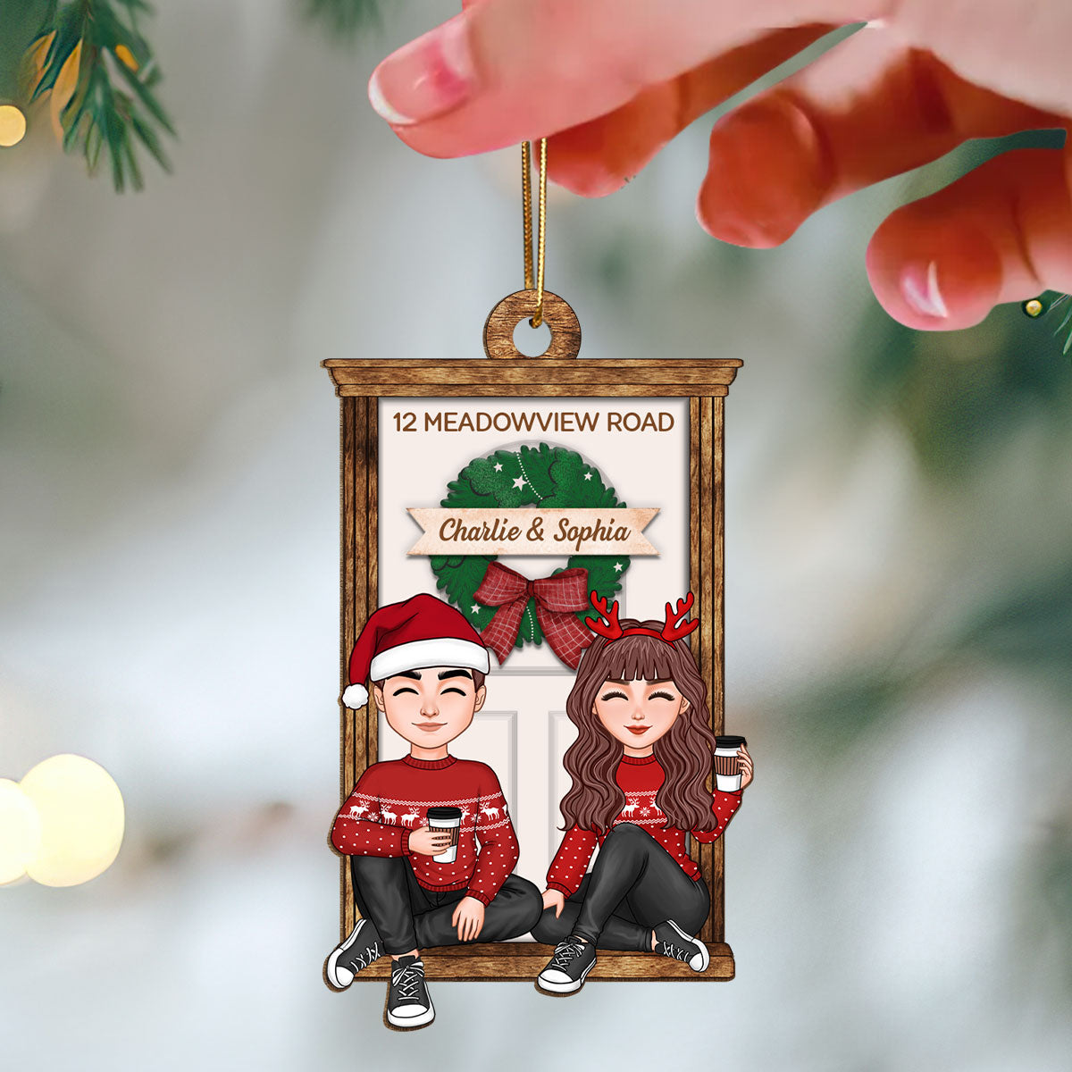 First Christmas New Home Doll Couple Personalized Wooden Ornament