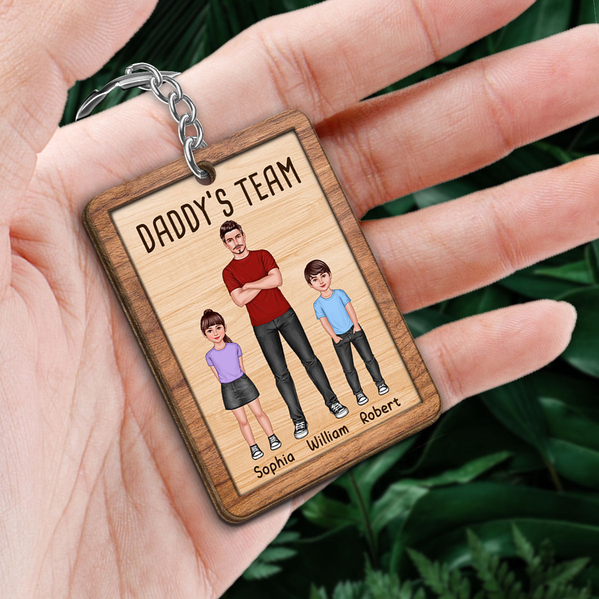 Daddy‘s Team Cool Dads And Kids Personalized Wooden Keychain