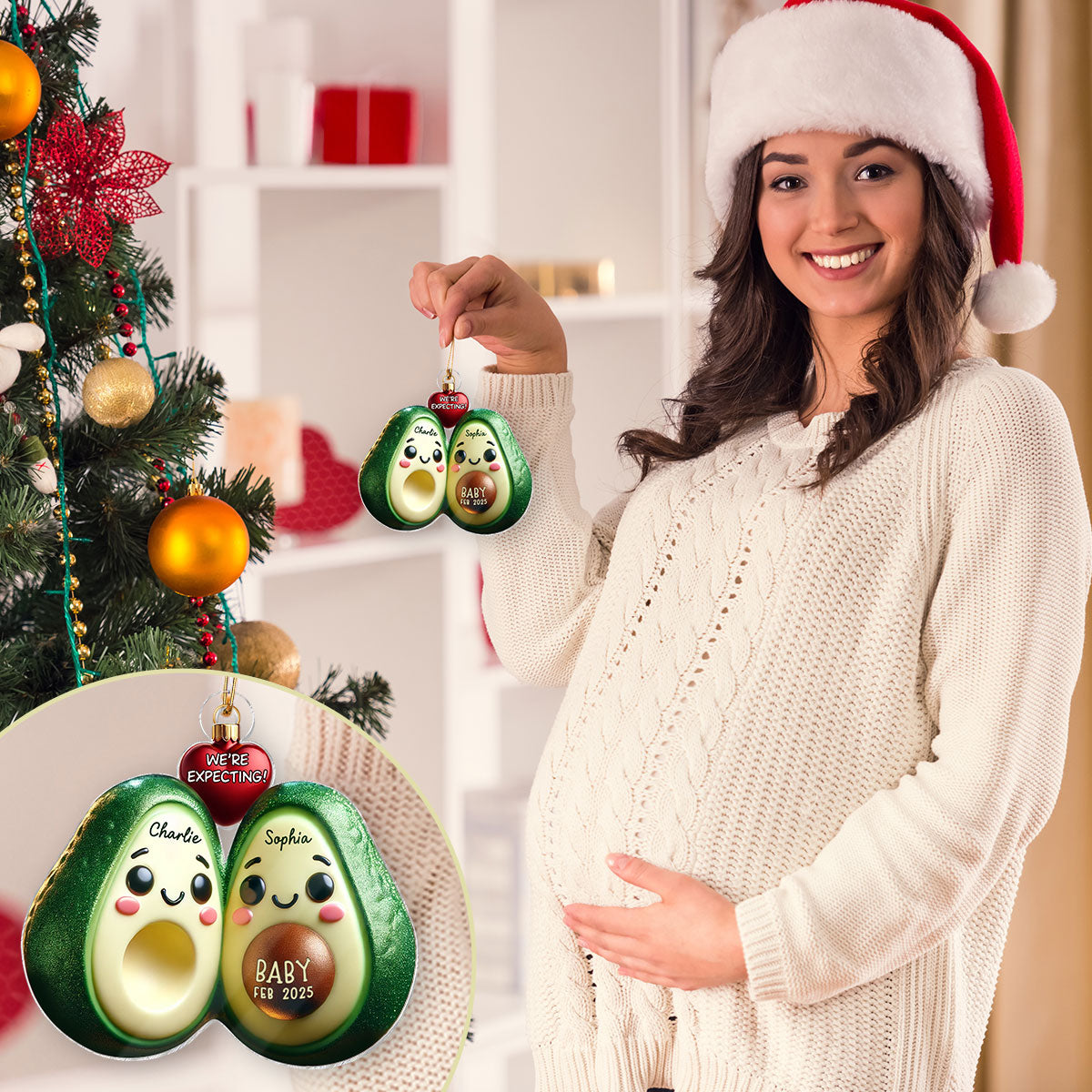 Avocado Couple Expecting Parents Pregnancy Announcement 3D Effect Keepsake Personalized Acrylic Ornament