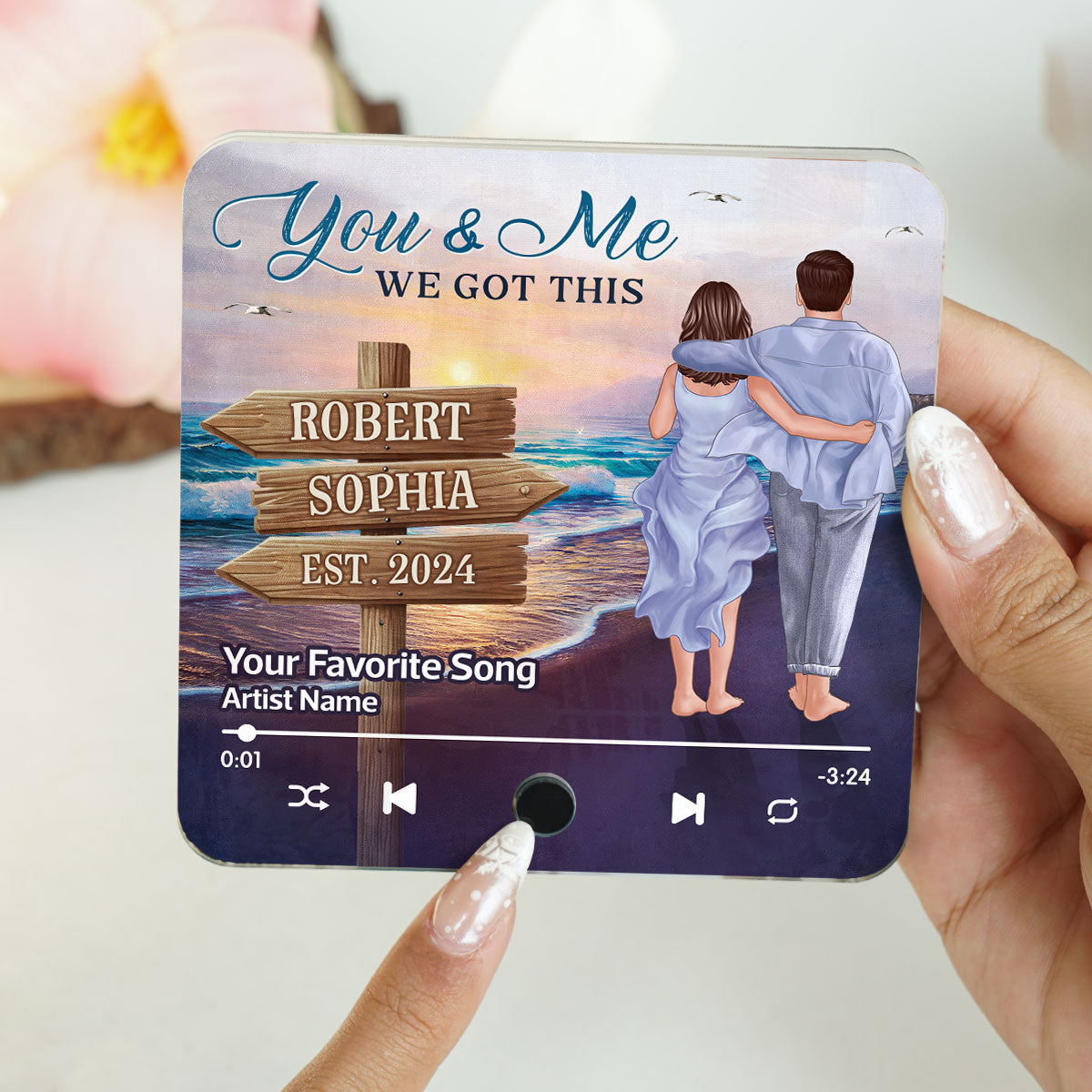 Couple Walking At Beach Favorite Song Personalized Music Fridge Magnet, Heartfelt Gift For Couple, For Him, For Her, Boyfriend, Girlfriend, Husband, Wife