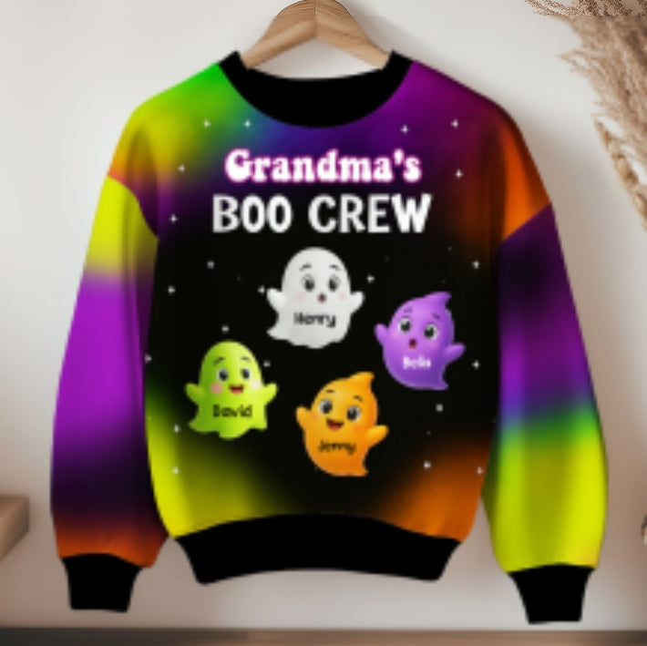 Grandma Mom Boo Crew Personalized 3D Sweatshirt, Halloween Gift for Grandma