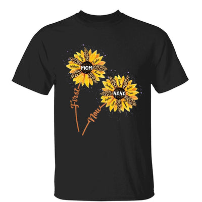 First Mom Now Grandma Sunflower Grandkids Names Personalized Shirt