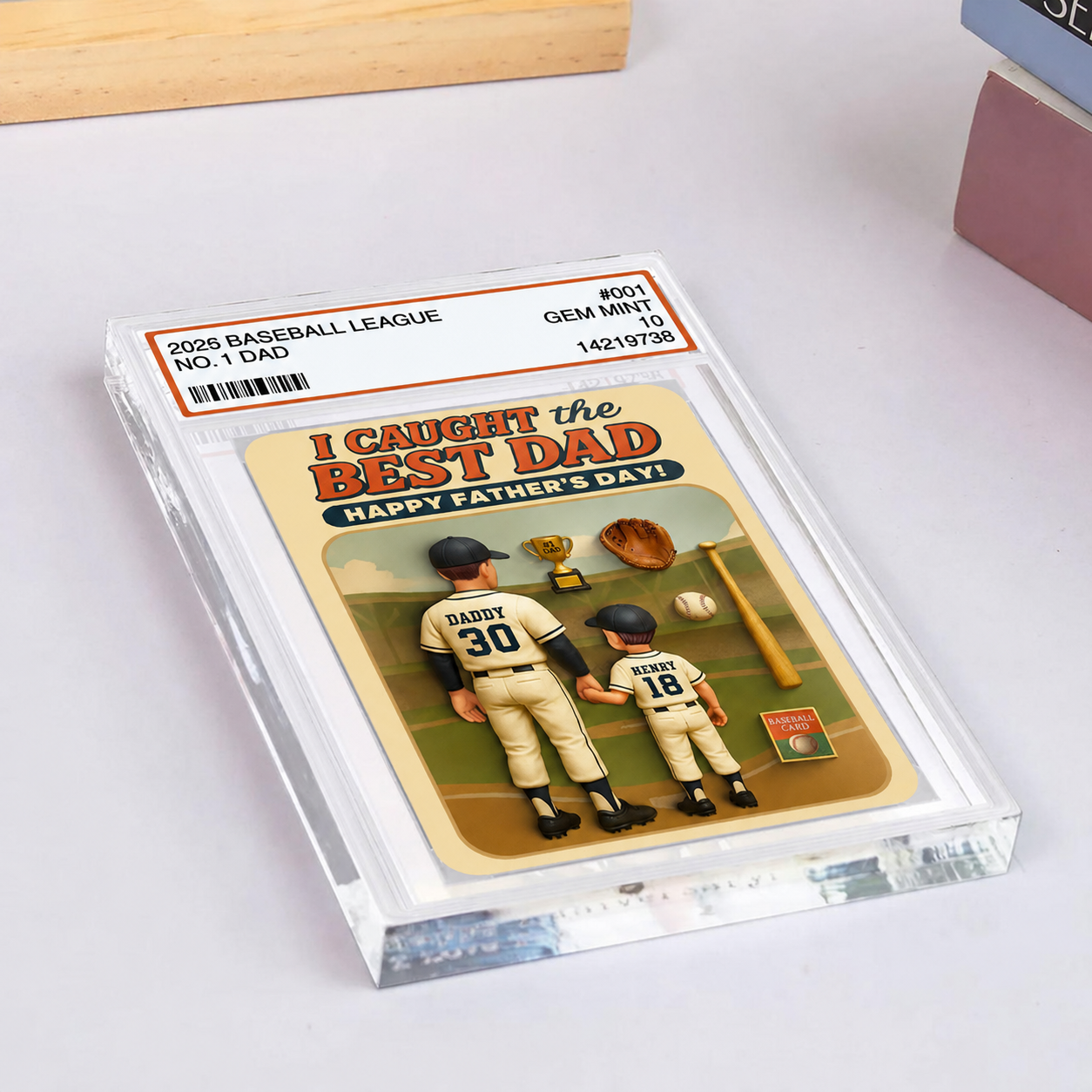 I Caught the Best Dad Baseball Trading Card Personalized Acrylic Block Plaque,  Gift for Dad, Gift for Husband