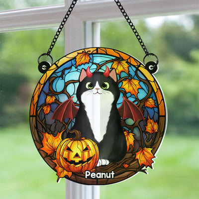 Cat Halloween Personalized Suncatcher, Window Hanger, Halloween Decor