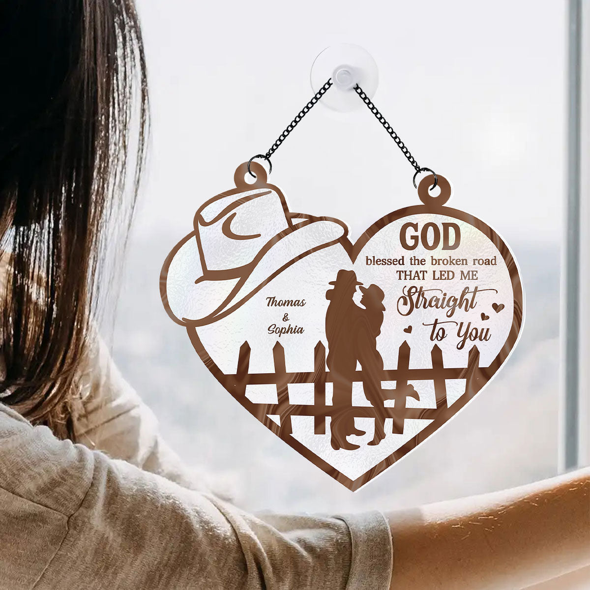 God Blessed The Broken Road Country Vibe Couple Personalized Acrylic Suncatcher